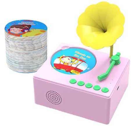 Giradischi per bambini - Grammofono con 96 schede musicali, cassa armonica vintage, giocattolo audio interattivo | Lettore fonografico classico per bambini, ragazzi, ragazze, scuola materna, viaggi, a