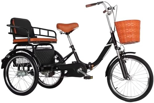 LSQXSS Cruiser-Dreirad mit hydraulischer Vordergabel, 3-Rad-Fahrrad für Senioren und Erwachsene, empfindliche Bremsen, zusammenklappbare Rikscha, Tandemfahrrad mit Beifahrersitz