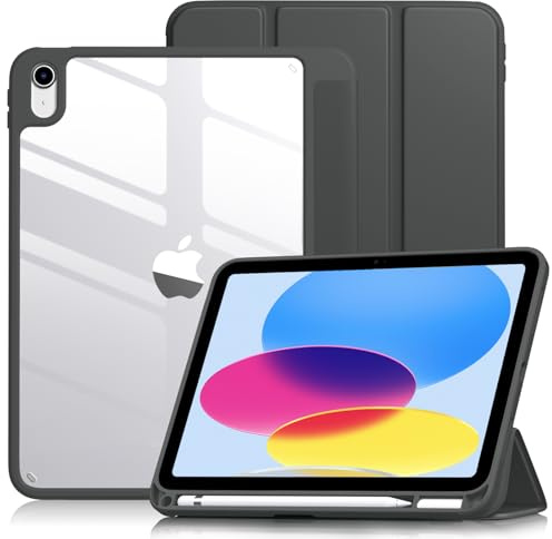 Vobafe Hülle für iPad (A16) 11. 11 2025/10 Gen 10.9 2022, Dunkel Grau | Hart PC Transparent Cover Rückseite Schutzhülle, iPad Hülle mit Stifthalter, Unterstützt Touch ID, Auto Schlafen/Wachen
