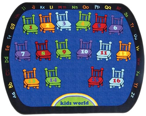 SAFECASTLE Chairs 16 Seats Kids Educational Area Rug – 6'6 x 8'4 – Colorful Numbered Seating Layout with Alphabet Border – Classroom Seating Kids Carpet for Preschool, Daycare & Kindergarten