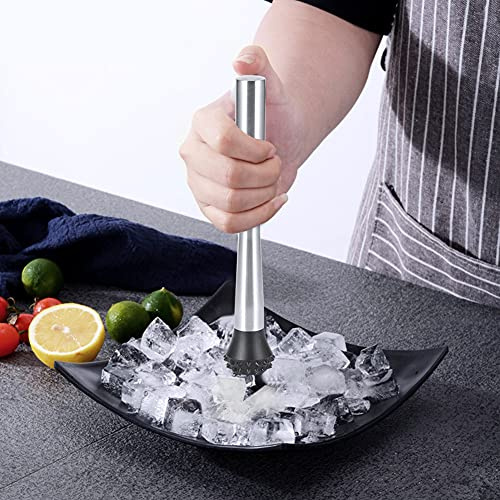 OEBUAFI Stainless Steel Ice Crusher Bar Tool, Shaped Hammer Head for Crushing Ice Cubes, with Ergonomic Handle for Kitchen Bar Restaurant Use (Thick Waist 18.5cm All Steel)