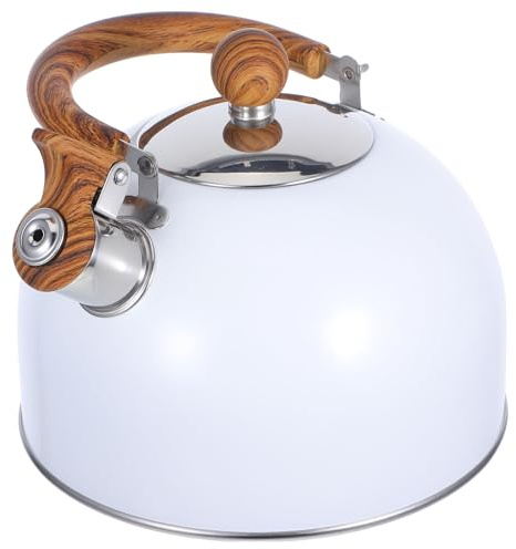 CONGARTENO Bollitore D’acqua Fischiante 2,5l Bianco Manico Pieghevole in Acciaio, Compatibile con Piani Cottura a Induzione a Gas, Bollitore da Cucina Domestico Superficie Liscia Facile
