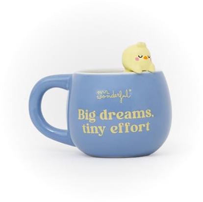Mr. Wonderful - Taza 3D Lazy Pollito – Big Dreams, Tiny Effort – Taza de Cerámica en Dolomita 350 ml – Taza Original con Personaje