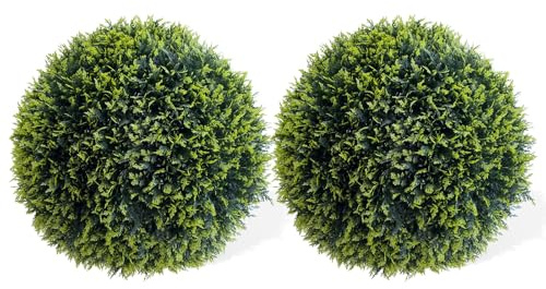 Acekool 19 Topiary Ball 2 Pcs, UV-Protected Artificial Cedar & Boxwood Spheres with Hanging Chain, Realistic Faux Greenery for Patio, Garden, Wedding, Indoor/Outdoor Décor