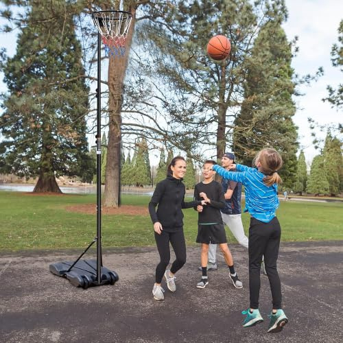 kiximay Basketballkorb, Basketball, Schwarz, Eisen/PE-Rattan, 55 x 74 x 304,8 cm, 9 kg, Indoor/Outdoor, Höhenverstellbar 259-305 cm, Freistehend, Für Kinder & Erwachsene, Garten/Garage