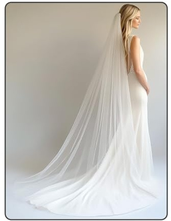 SSIMIDAPT Brautschleier Lang 300cm 2 Schicht mit Kamm, Kathedralen Hochzeitsschleier Softtüll, Brautschleier Lang mit Spitze, Eleganter Tüllschleier Braut Schleier Hochzeitsaccessoires(Weiß)