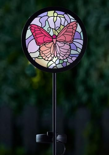 Garden Mile Giant Butterfly Solar Stake Light | Waterproof, Stained Glass Effect, Black Steel Stake, LED, For Garden Paths