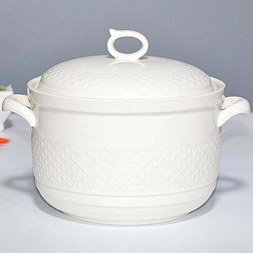 lerkruka, Liten kopparvit soppterrin porslin serveringsskål med lock och sked stor kapacitet rund gryta(White,2.3Quarts)