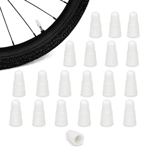 20 Piezas Tapones de Válvula Presta para Bicicleta Blancos, Tapas de Válvula Francesa y Sclaverand, Tapones Antipolvo de Plástico para Tubeless, Tipo Dunlop, MTB, Carretera, E-Bike, Trekking
