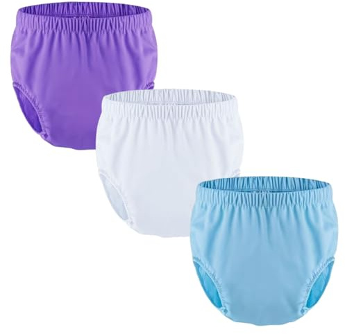 3 Pezzi Pannolini da Bagno Riutilizzabili per Adulti Copri Pannolino Lavabile Pantaloni in Plastica a Tenuta Stagna Costumi fa Bagno per Esigenze Speciali(Purple+White+Blue,Small)
