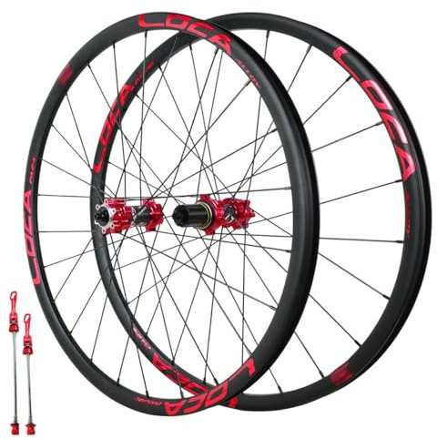 QUYCOIU Mountainbike-hjulset 26/27,5/29 Tum Skivbroms 24 Hål Nav Med Snabbkoppling 100/135 Mm Fälg I Aluminiumlegering F2/R4-kullager Kassett Med 7/8/9/10/11/12 Växlar(Red,29in)