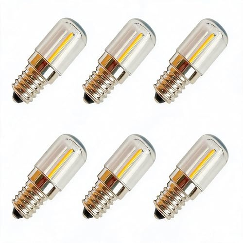 E14 0,5W Mini LED-lampa, DC 12-60V T18S, Kylskåpslampa | Mjuk varmvit, 0,5W bred spänning 12-60V for kylskåp, vitrinskåp (6-pack)(Warm-White,12V)