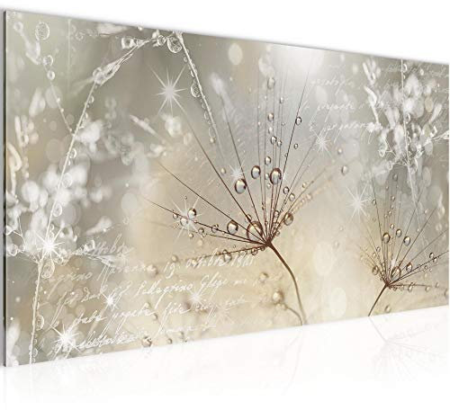 Runa Art Wandbild Pusteblume 1 Teilig 100 x 40 cm Modern Bild auf Vlies Leinwand Gräser Wohnzimmer Schlafzimmer Beige Braun 205512a