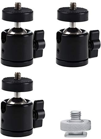 Photecs® Mini Stativkopf Kugelkopf Basic V2 (Tripod Mini Ball Head) mit 3/8 & 1/4-Anschluss, montiert um 360° drehbar *** 3er-Sparset ***