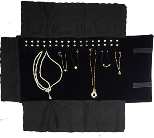 Vinerstar Jewelry Roll Bag for Holding Necklace Bracelet Ring,Jewelry Organizer 16 Hook Velvet Black