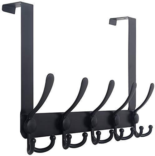 WEBI Over The Door Hook Rack with 5 Tri Hooks for Hanging Coats,Over Door Hanger Coat Rack Over The Door Towel Rack Towel Hanger for Behind Back of Bathroom,Black