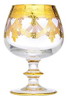 Italy, Crystal Brandy Cognac Snifter, Vintage Design, 24K Gold Hand Decorated, 12 oz, Set of 1 (Clear, Brandy)