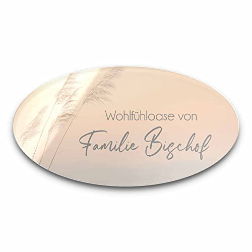 Edles Türschild mit Namen für die Haustür | Namensschild Briefkasten-Schild selbstklebend oder mit Bohrlöcher Klingelschild mit kratzfestem UV Druck | Größe 15x8 oval cm bunte Türschilder
