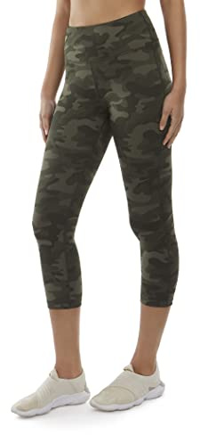 Danskin Women's Capri Leggings, Olive Camo Print, X-Large