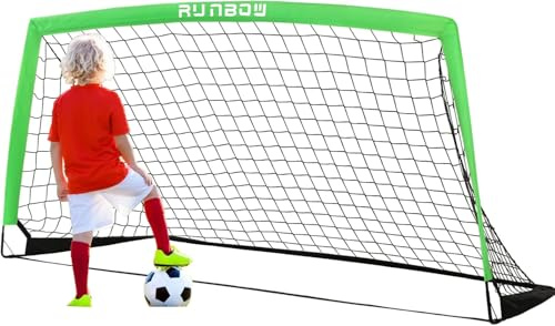 RUNBOW 6x4 ft Kids Football Goal, Portable Soccer Net for Backyard Practice with Carry Bag (Green, 1 Pack)