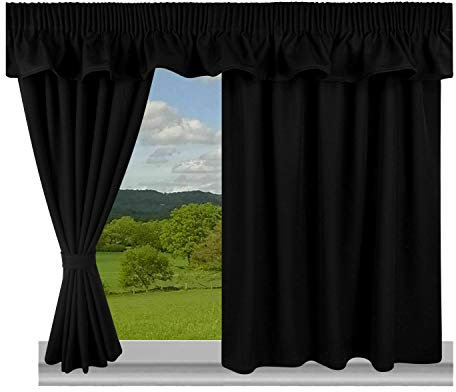 Trend Curtains Blackout & Thermal LiningCaravan Curtains Fully Lined - 3 pencil pleat panels with Plain 100% Polyester fabric (Blackout Black 44 Width x 78 Single Door Curtain)