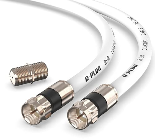 G-PLUG 15FT RG6 Coaxial Cable Connectors Set - High-Speed Internet, Broadband and Digital TV Aerial, Satellite Sky Cable Extension- Weather-Sealed Double Rubber O-Ring and Compression Connectors White