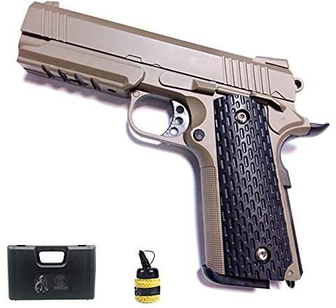 Pistola Galaxy G25 Desert (Muelle) | Pistola de Airsoft (Bolas de plástico 6mm) Tipo Colt 1911 + maletín de PVC + biberón de munición