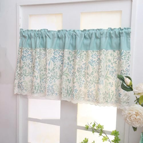 Lsimeru Botanisch Scheibengardine Küche Blickdicht 45cm Frühling Ranke Blumen Landhaus Modern Bistrogardine Kurz Küchengardinen Kurzvorhang Halbvorhang Fenster mit Spitze,45x90cm