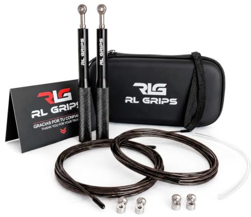 RL Grips® Comba Crossfit in alluminio con manico antiscivolo - Corda di velocità con cavo da 2 mm - Corda da salto per cardio Jump Rope Gym (Nero)