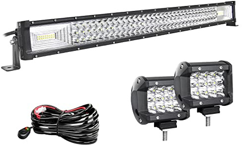 Willpower Led Lichtleiste Bar 32 + Arbeitsscheinwerfer 4 für 12V 24V Auto | Light Bar Balken 405W, 2X Scheinwerfer Zusatzscheinwerfer 60W, mit Kabelbaum, Offroad Beleuchtung für Traktor Boot KFZ ATV