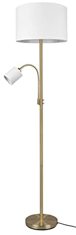 Trio Leuchten Stehleuchte Hotel 403900208, Metall Messing matt, Stoffschirm cremeweiß, exkl. Leuchtmittel 1x E27 und 1x E14, mit Fußschalter, getrennt schaltbar