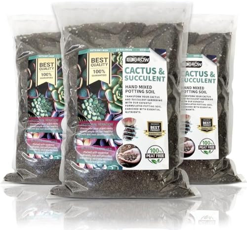UK GROW Premium 7L Cactus and Succulent focus potting mix seramis added peat free perfect for optimum cacti and succulent growth (7L)