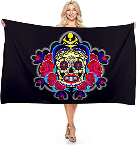 ESAAH Totenköpfe Strandtuch Microfaser StrandtuchBadetuch Strandhandtuch Skull HandtuchCampingdecke Yoga Sporthandtuch Für Fitness (A5,70x140cm)