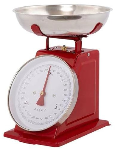 PLINT New 3KG Traditional Weighing Cuisine échelle avec bol en acier inoxydable, rétro Scales Mécanique Vintage, Rétro Food Scales with Large Metal Bowl (Red)