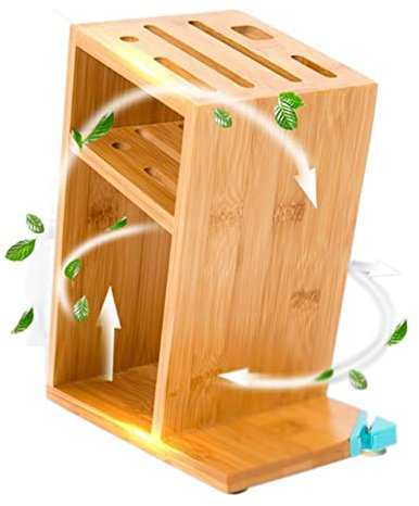TONGDY Boîte à Couteaux en Bambou, Bloc à Couteaux avec aiguiseur de Couteaux, Porte-Couteaux for comptoirs de Cuisine, Facile à Nettoyer