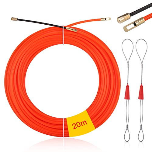 Zocipro 20m Kabeleinziehhilfe Einziehspirale Zugdraht,mit 2 Führungsfeder,Einziehband φ4 mm Kabeleinzug Einziehhilfen in ideales Einzugsband zur Kabelverlegung Leerrohre, Rot