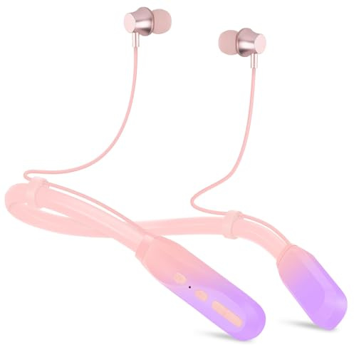 Lecefty Neckband Bluetooth Headphones, 200H Extra Long Playtime Wireless Stereo Neckband Earbuds with Microphone, Waterproof Balanced Armature Drivers in Ear Headset for Sports/Workout (Pink-Purple)