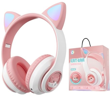 ETRSAIRL YUSONIC Casque Bluetooth à oreilles de chat pour tout-petits et enfants - Écouteurs sans fil pour garçons et filles - Amazon Fire - Tablette/ordinateur portable/iPad/école (blanc/rose 2)