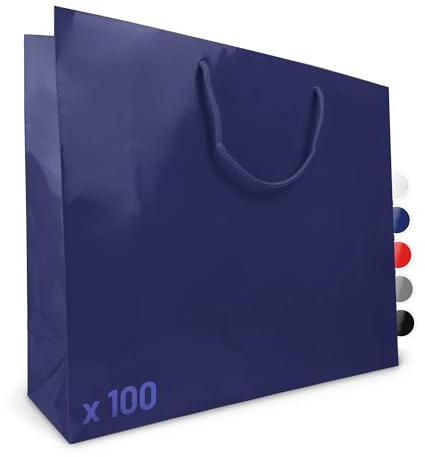 Verpackungswelt Geschenk-Tüten 100 Stück | Glänzende Papier-Tüten mit Henkel | Geschenk-Tüte 48x15x40 cm | Papier-Tüte ideal für Geburtstag, Weihnachten, Einzug & Mitbringsel | Blau