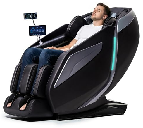 RelaxRelife Poltrona massaggiante per tutto il corpo con Zero Gravity Body Scan 4D Intelligent Shiatsu, riscaldamento per schiena/gambe con controllo vocale AI altoparlante Bluetooth, colore nero