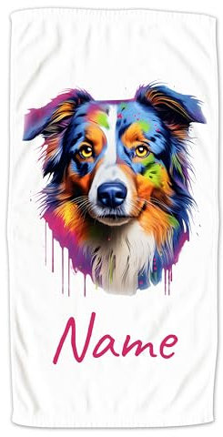 GRAZDesign Handtuch Hund mit Namen personalisiert Australian Shepherd für Kinder & Erwachsende, Badetuch Saunatuch in Zwei Größen - 100x50cm