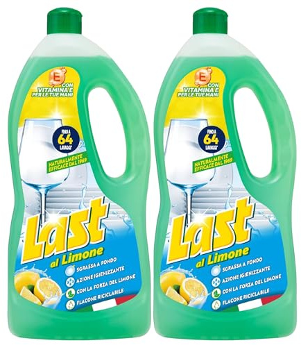 Last Detersivo Piatti Liquido al Limone, Sgrassante Sporco e Incrostazioni, con Vitamina E, Formato da 950ml (2 Unità)