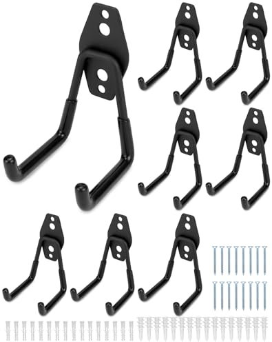 QWORK® 8 Stück Wandhaken Garage, Wandhaken Schwerlast, Leiteraufhänger, Garagenwandhaken, Garage Doppelhaken für Elektrowerkzeugen, Seilen, Leitern, Fahrrädern, Leitern
