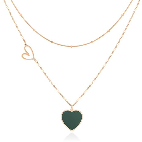 Linawe Layered Choker Heart Pendant Necklace for Women Trendy, Gold/Silver/Rose Gold Chain Stainless Steel Stacked Necklaces, Double Heart Necklace Y2K Preppy Jewellery