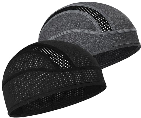 MELASA Cooling Berretto da ciclismo sotto il casco, Mech, traspirante, fodera per casco da bicicletta, berretto da corsa, sportivo, per uomini e donne, adatto sotto i caschi, Nero e grigio., Taglia