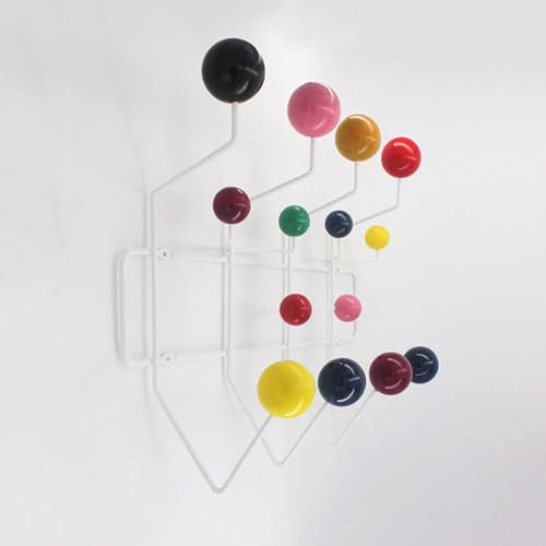 AILZCFX Porte-Manteau Mural en Bois avec 14 Crochets à Boules Colorées pour Entrée, Couloir, Chambre à Coucher, Salle de Bain
