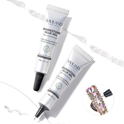 Saviland Nail Art Strass Kleber Gel mit Präzision Spitze, 2pcs 20g Super Starke Nail Rhinestone Glue Gel, Strong-Bond Gel Nagel Kleber Für Nägel Charms Strasssteine Kristall Hartgel Nagelverdickung