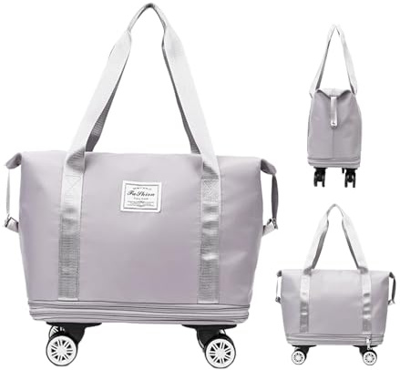 Generisch Rollende Reisetasche mit Rollen, Faltbare Reisetasche, erweiterbar, große Wochenendtasche mit Spinnerrädern, Wochenend-Reisetasche für Fitnessstudio, Camping, Reisen und Geschäftsreisen