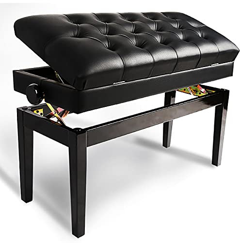 RWRAPS Massivholz-Klavierhocker, Leder-Klavierbänke, Duett-Keyboardhocker, 86 x 36 x 50–60 cm (schwarz)