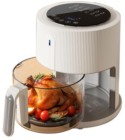 High Borosilicate Glass Air Fryer With Visual Window White With 1 Drawer 1400W Synchronous Cooking Preset 12 Cooking Functions.(5.5L) (White 4.5L) Stabilize